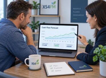 Business owner and financial advisor reviewing a cash flow forecast during a fractional CFO meeting